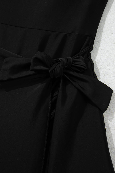 Square Neck Tie Waist Sarong Swim Dress