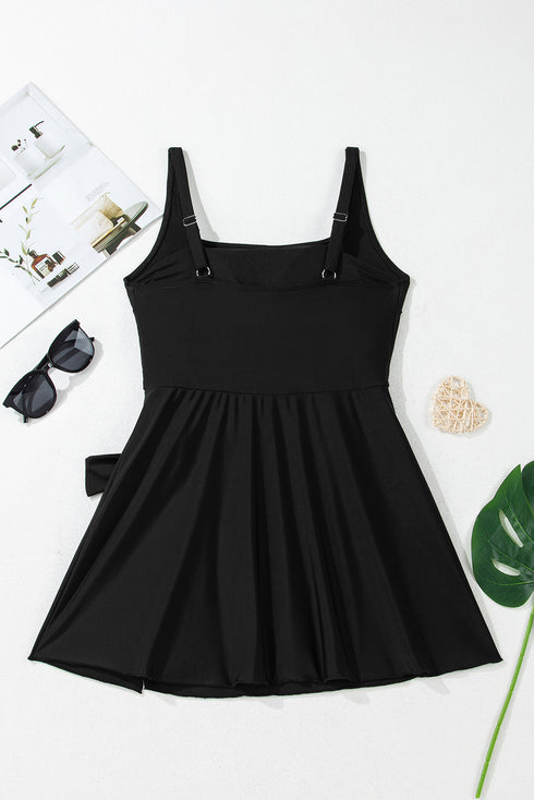 Square Neck Tie Waist Sarong Swim Dress