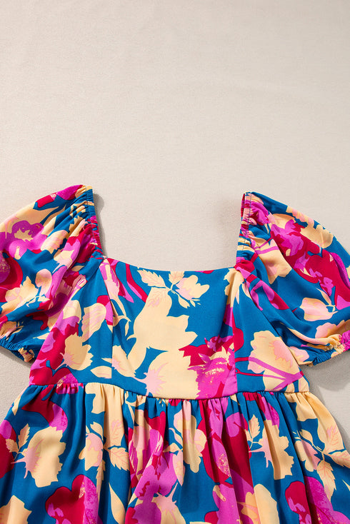Square Neck Tiered Ruffle Short Sleeve Maxi Dress