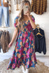 Square Neck Tiered Ruffle Short Sleeve Maxi Dress