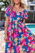 Square Neck Tiered Ruffle Short Sleeve Maxi Dress