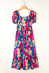 Square Neck Tiered Ruffle Short Sleeve Maxi Dress