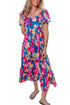 Square Neck Tiered Ruffle Short Sleeve Maxi Dress