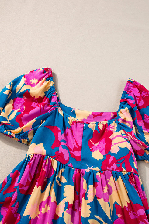 Square Neck Tiered Ruffle Short Sleeve Maxi Dress
