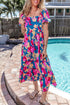 Square Neck Tiered Ruffle Short Sleeve Maxi Dress