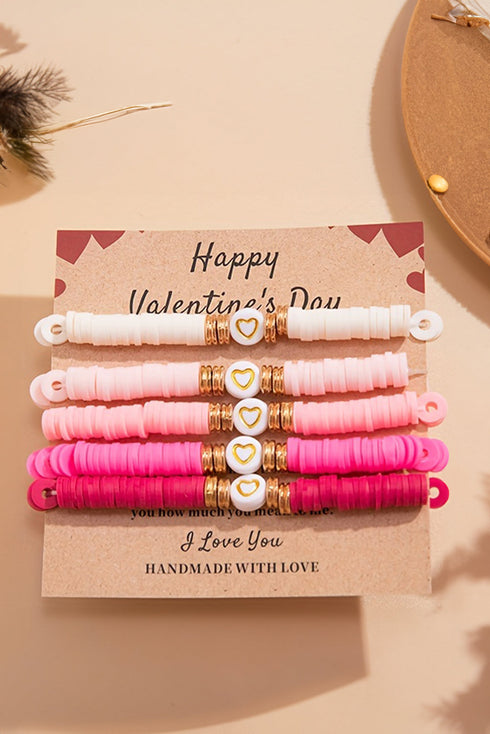 Stackable Polymer Clay Heart Beaded Stretch Bracelet Set