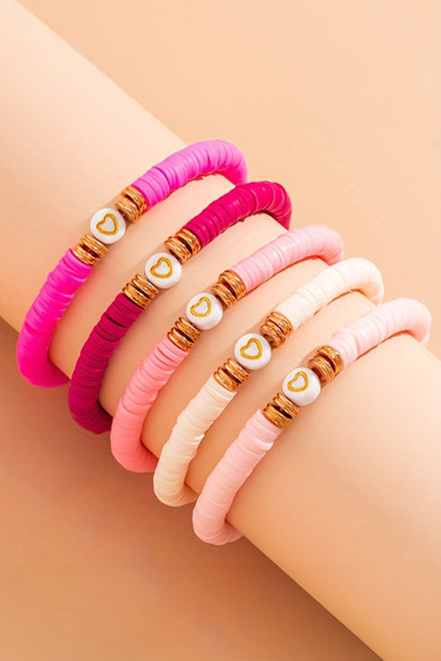 Stackable Polymer Clay Heart Beaded Stretch Bracelet Set
