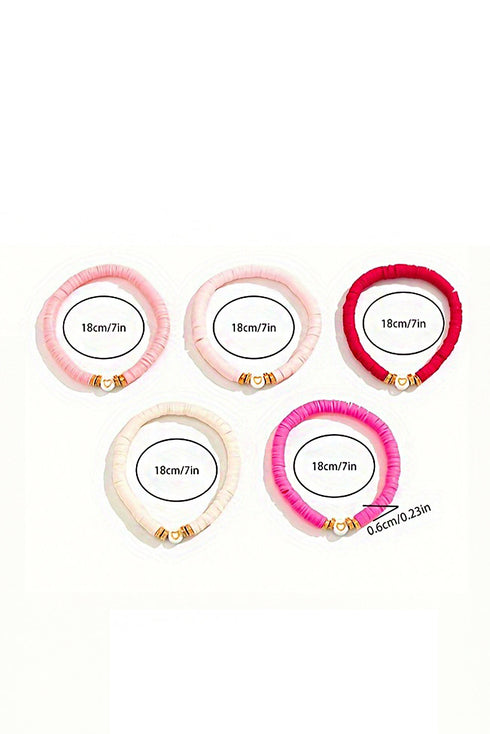 Stackable Polymer Clay Heart Beaded Stretch Bracelet Set
