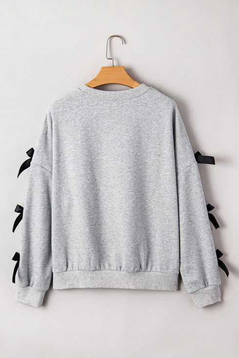 Stacked Merry Christmas Script Ribbon Split Sleeve Graphic Sweatshirt