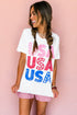 Stacked USA Starry Letter Graphic Distressed Short Sleeve Tee
