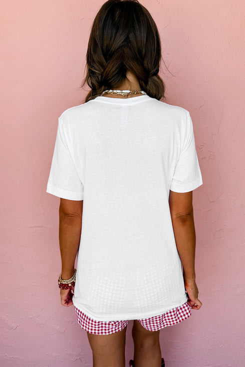 Stacked USA Starry Letter Graphic Distressed Short Sleeve Tee