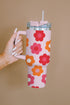 Stainless Steel Floral Print Handle Vacuum Insulated Tumbler