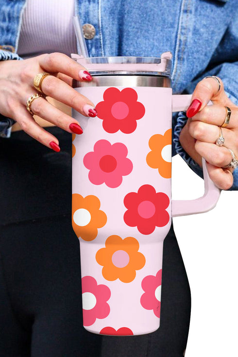 Stainless Steel Floral Print Handle Vacuum Insulated Tumbler