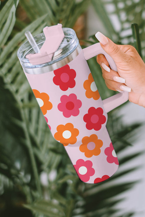 Stainless Steel Floral Print Handle Vacuum Insulated Tumbler