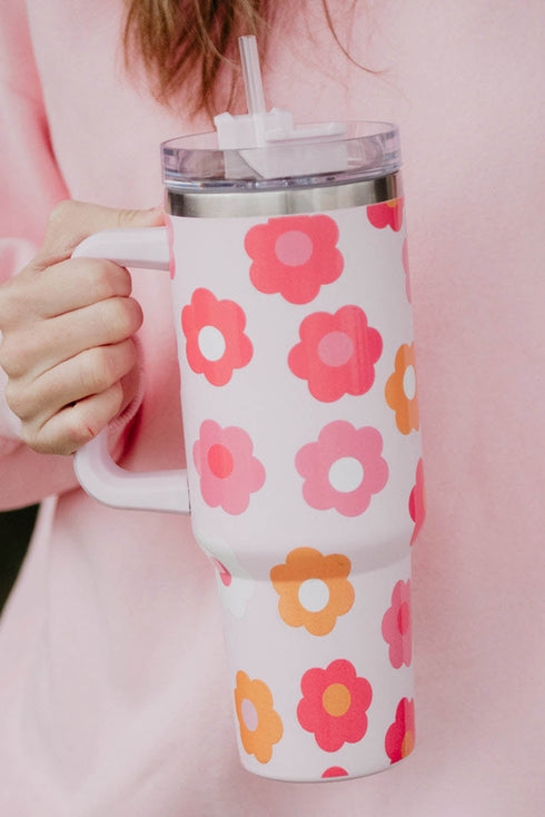 Stainless Steel Floral Print Handle Vacuum Insulated Tumbler