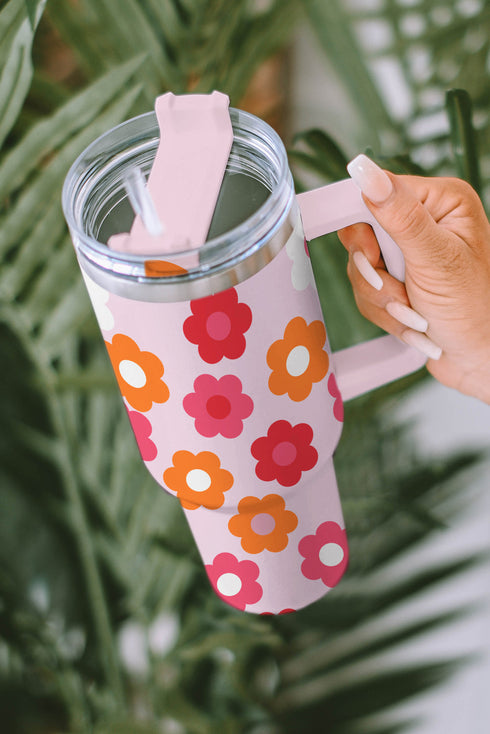 Stainless Steel Floral Print Handle Vacuum Insulated Tumbler