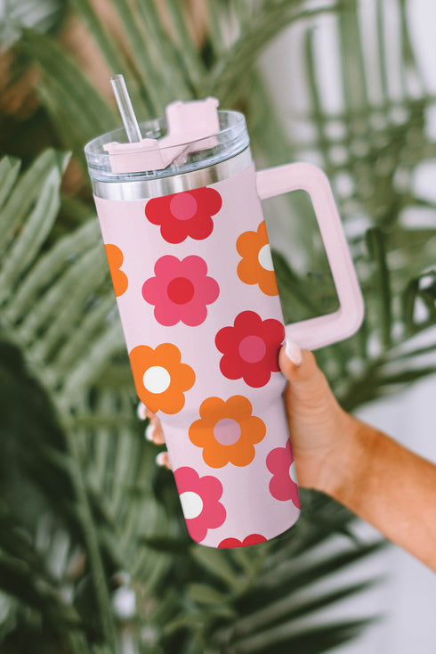 Stainless Steel Floral Print Handle Vacuum Insulated Tumbler