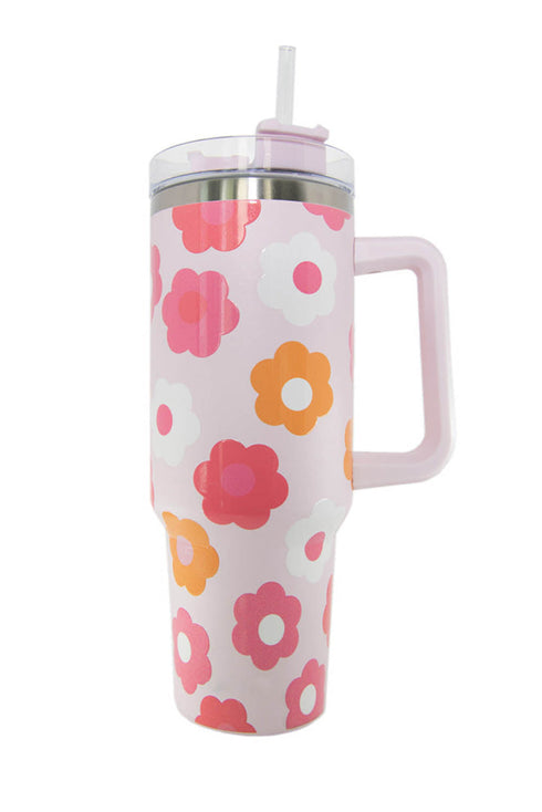 Stainless Steel Floral Print Handle Vacuum Insulated Tumbler