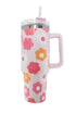 Stainless Steel Floral Print Handle Vacuum Insulated Tumbler