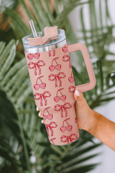 Stainless Steel Fruit Print Bow Detail Travel Tumbler