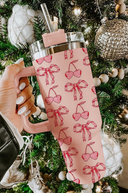 Stainless Steel Fruit Print Bow Detail Travel Tumbler