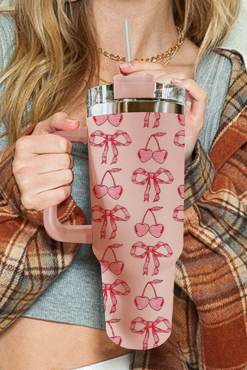 Stainless Steel Fruit Print Bow Detail Travel Tumbler
