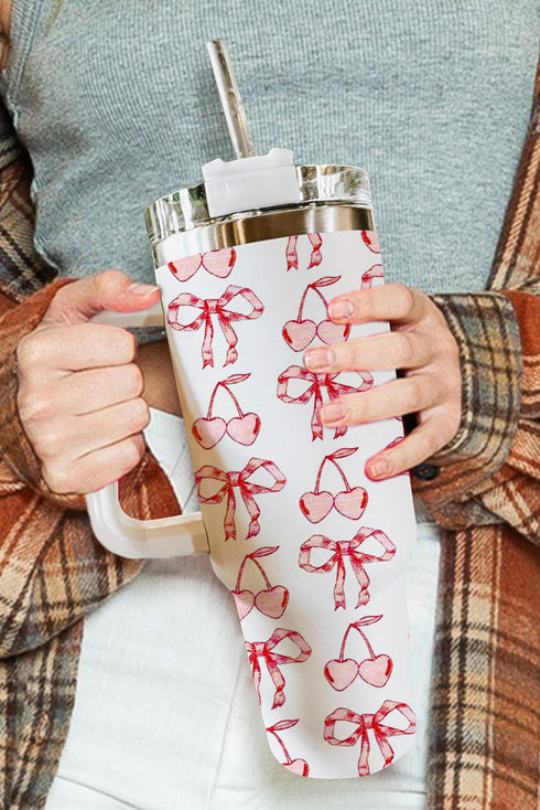 Stainless Steel Fruit Print Bow Detail Travel Tumbler