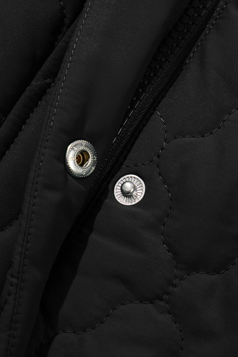 Stand Collar Flower Quilted Snap Button Zip Vests