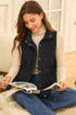 Stand Collar Flower Quilted Snap Button Zip Vests