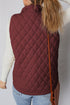 Stand Collar Flower Quilted Snap Button Zip Vests