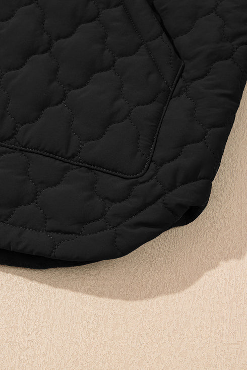 Stand Collar Flower Quilted Snap Button Zip Vests