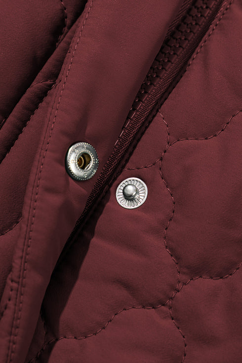 Stand Collar Flower Quilted Snap Button Zip Vests