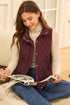 Stand Collar Flower Quilted Snap Button Zip Vests