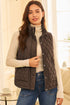 Stand Collar Flower Quilted Snap Button Zip Vests