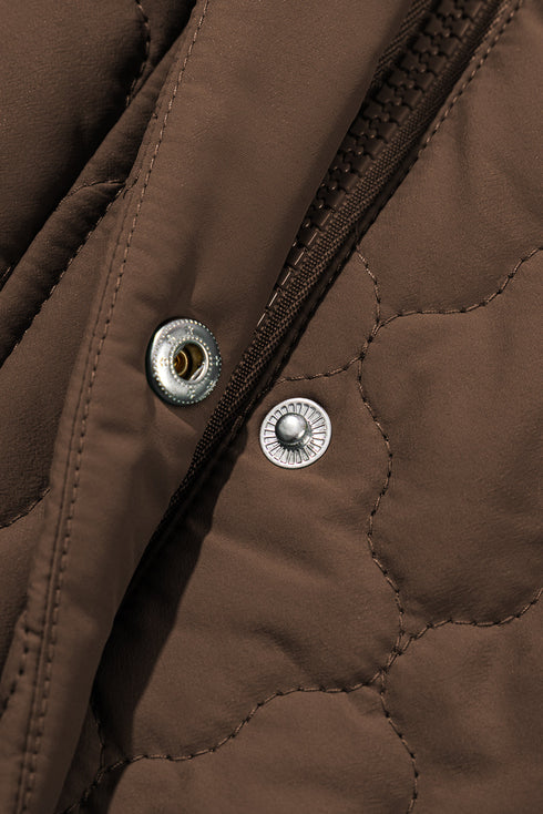 Stand Collar Flower Quilted Snap Button Zip Vests