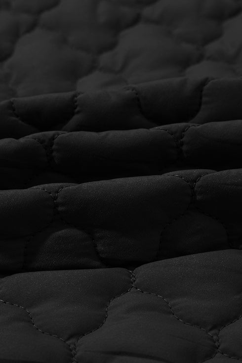 Stand Collar Flower Quilted Snap Button Zip Vests