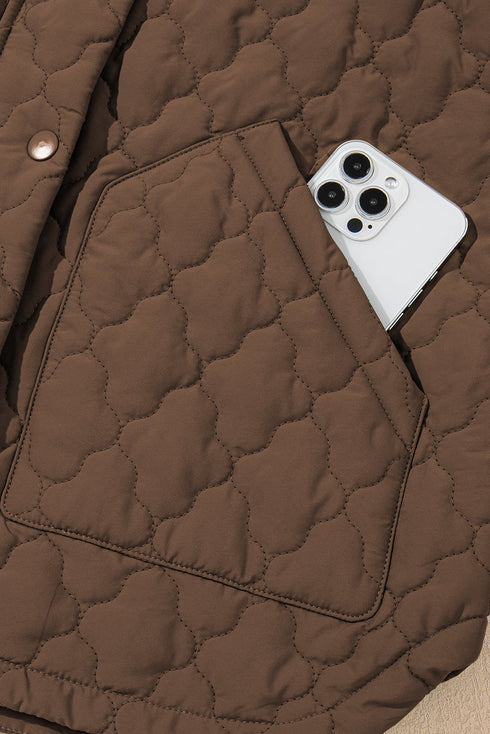 Stand Collar Flower Quilted Snap Button Zip Vests