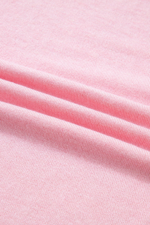 Stand Neck Contrast Wavy Trim Knit Short Sleeve Sweater