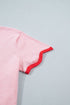 Stand Neck Contrast Wavy Trim Knit Short Sleeve Sweater