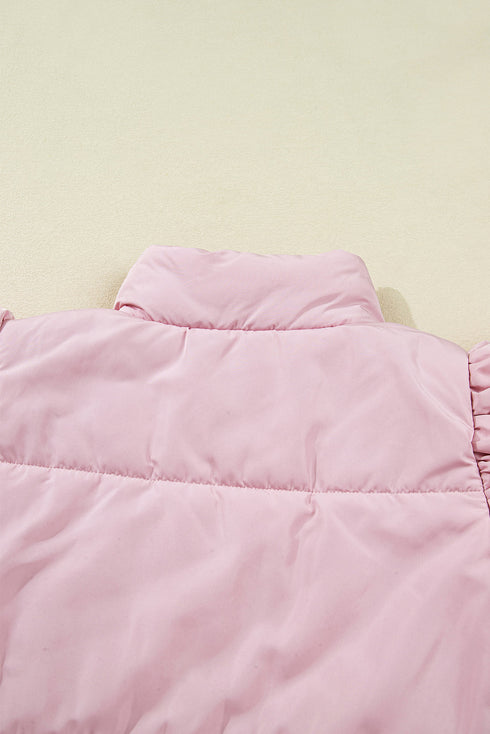 Stand Neck Flutter Sleeve Snap Button Puffer Vest