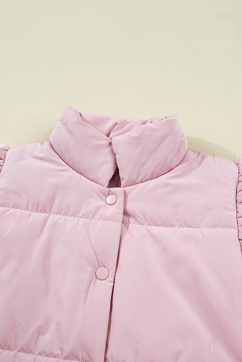 Stand Neck Flutter Sleeve Snap Button Puffer Vest