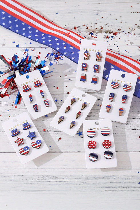 Star And Heart Patterned Wooden Hat Silhouette Earrings
