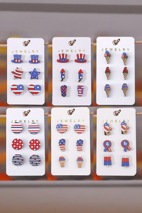 Star And Heart Patterned Wooden Hat Silhouette Earrings