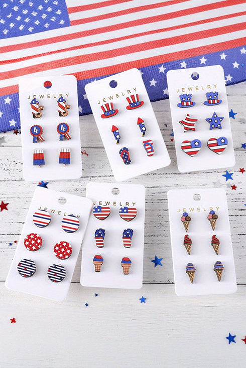 Star And Heart Patterned Wooden Hat Silhouette Earrings