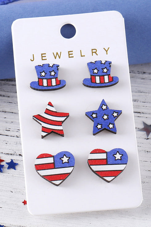 Star And Heart Patterned Wooden Hat Silhouette Earrings