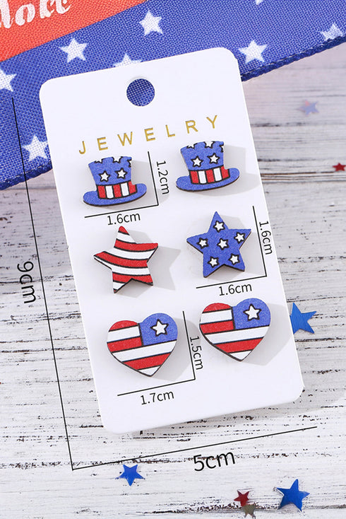 Star And Heart Patterned Wooden Hat Silhouette Earrings