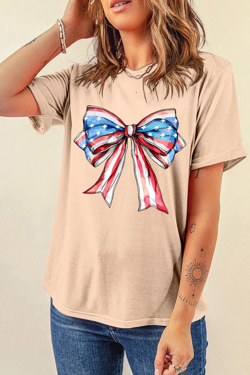 Star And Stripe Bow Print Short Sleeve T Shirt