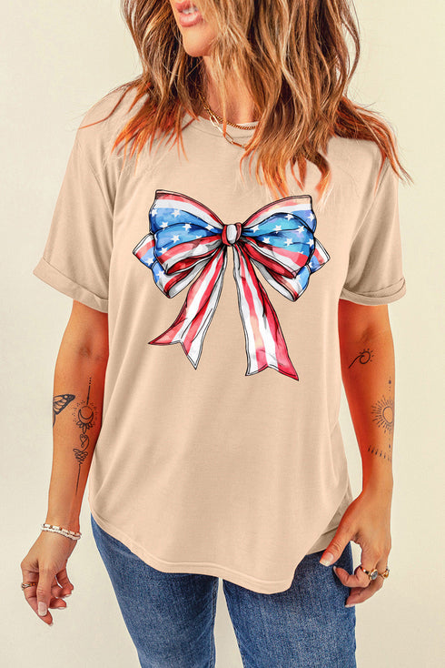 Star And Stripe Bow Print Short Sleeve T Shirt