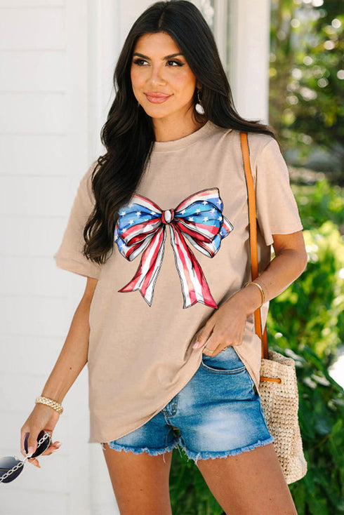 Star And Stripe Bow Print Short Sleeve T Shirt