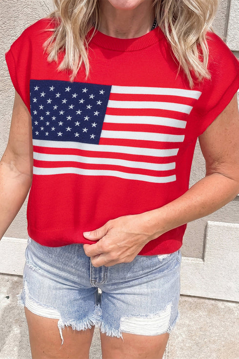 Star and Stripe Dolman Short Sleeve Knit Sweater